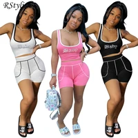rstylish two piece set women clothes hot drill rhinestone sleeveless tank crop top biker shorts tracksuit casual summer outfits