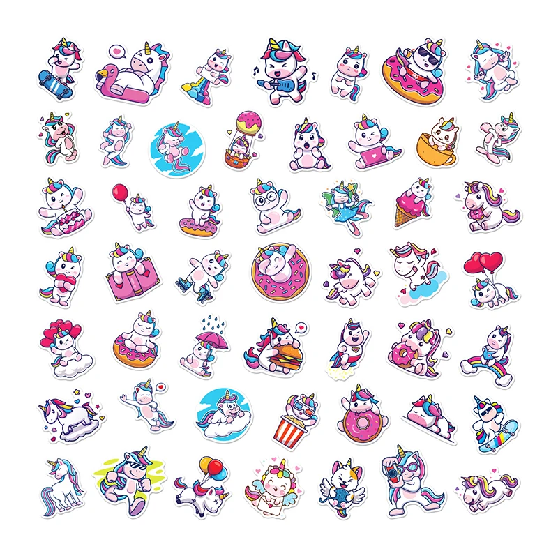 

50 Pcs Cartoon Unicorn Kawaii Stickers DIY Unicorn Stickers Laptop Tablet Luggage Waterproof Graffiti Aesthetic Sticker Decals