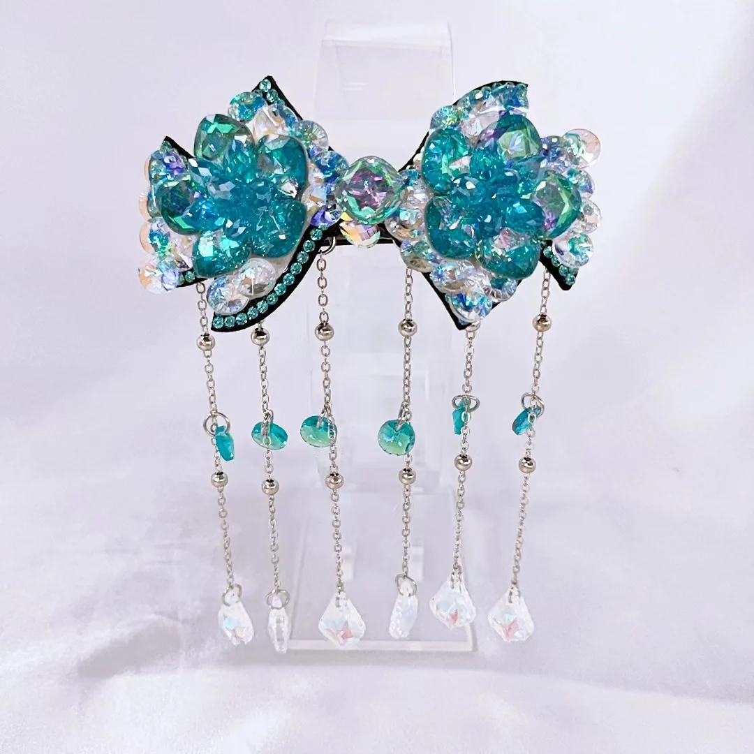

New crystal fringed flowers spring clip bowknot super fairy princess ancient fashion headdress