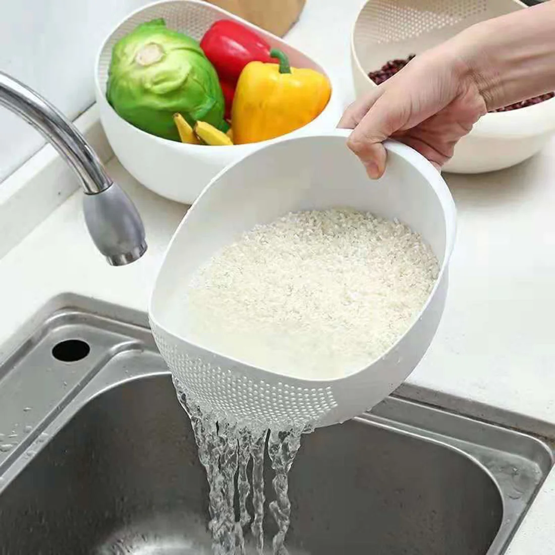 

Food Grade Plastic Rice Beans Peas Washing Filter Strainer Basket Sieve Drainer Cleaning Gadget Kitchen Accessories