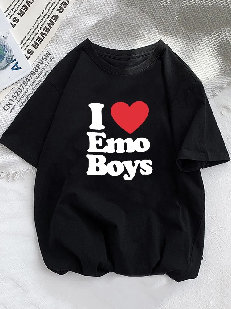 I love Emo Boy Grunge Women T Shirt Girl Graphic Printed Fashion Harajuku 2023 Streewear Clothes Causal Female Y2K Tops Tee