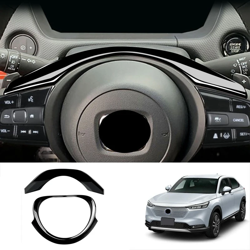 

2Pcs for Honda Vezel HR-V HRV 2021 2022 Interior Car Glossy Black Steering Wheel Panel Cover Trim Decoration Frame