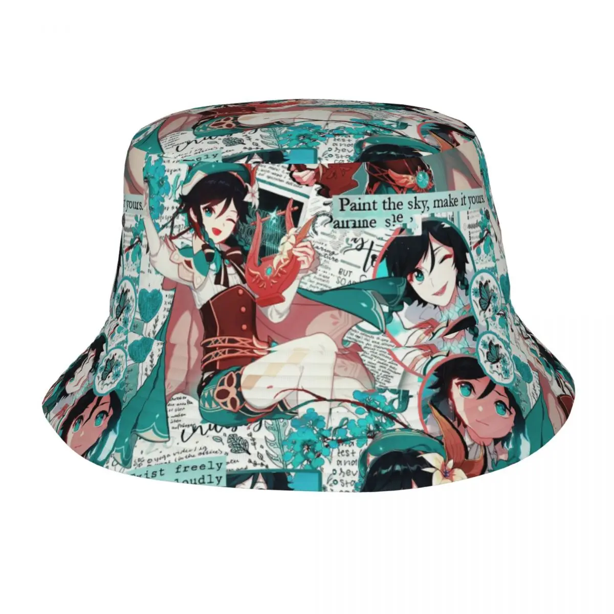 Wear Genshin Impact Venti Stuff Bucket Hat Stylish Woman Sun Hats Barbatos Anime Boonie Hat Foldable Fishing Cap