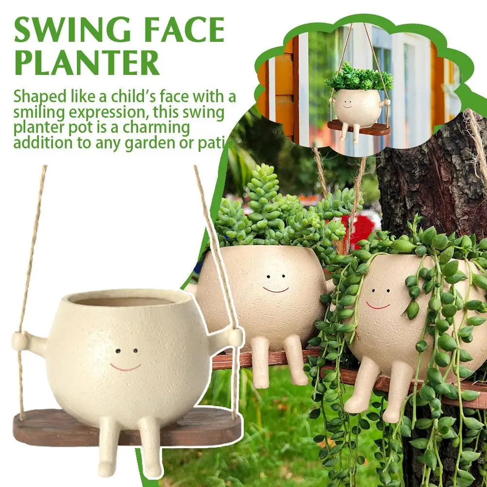 

Smile Hanging Swing Flower Pot Durable Weather-resistant Creative Unique Stress Planting Relief Design 1pcs Versatile Gift Y3E1