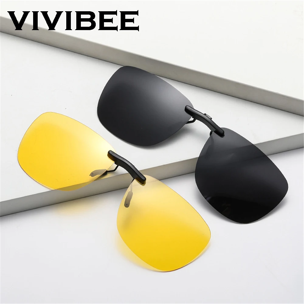 VIVIBEE Men Driving Clip On Sunglasses for Myopia Eyeglasses Polarized Women Square Night Vision Fishing UV400 Sun Glasses