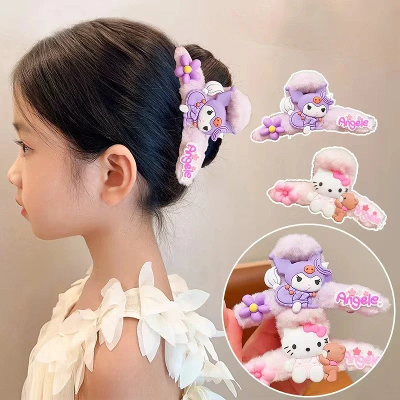 

Sanrio Hello Kitty Kuromi Children Cute Plush Hair Clips My Melody Anime Girls Hair Shark Clip 2023 New Cartoon Hair Accessories