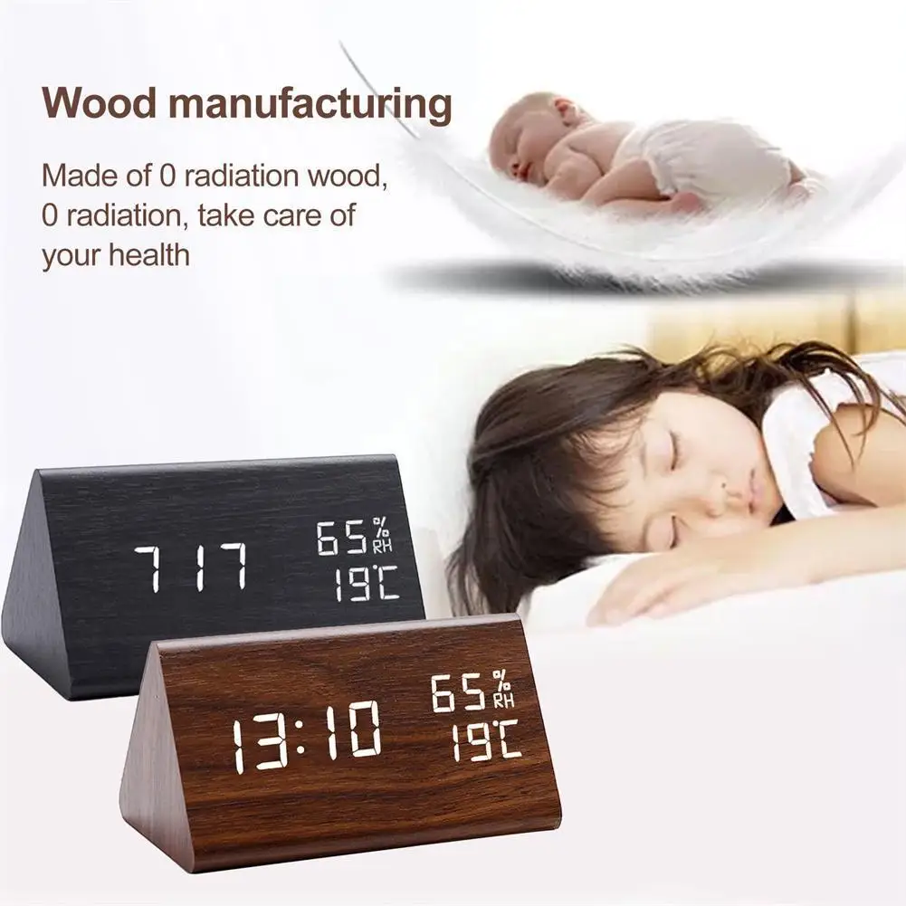 

Creative Wood Color LED Digital Alarm Clock Digital Desktop Clock Voice Control Table Digital Alarm Clocks For Kids Bedroom L8U1