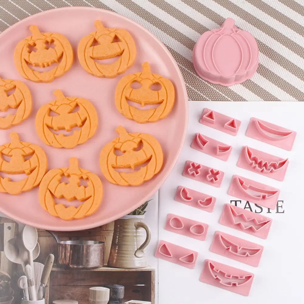 

13Pcs Halloween Cookie Cutters Pumpkin Face Biscuit Molds Easy Clean Non-Stick Food Grade Material Reusable Biscuit Molds