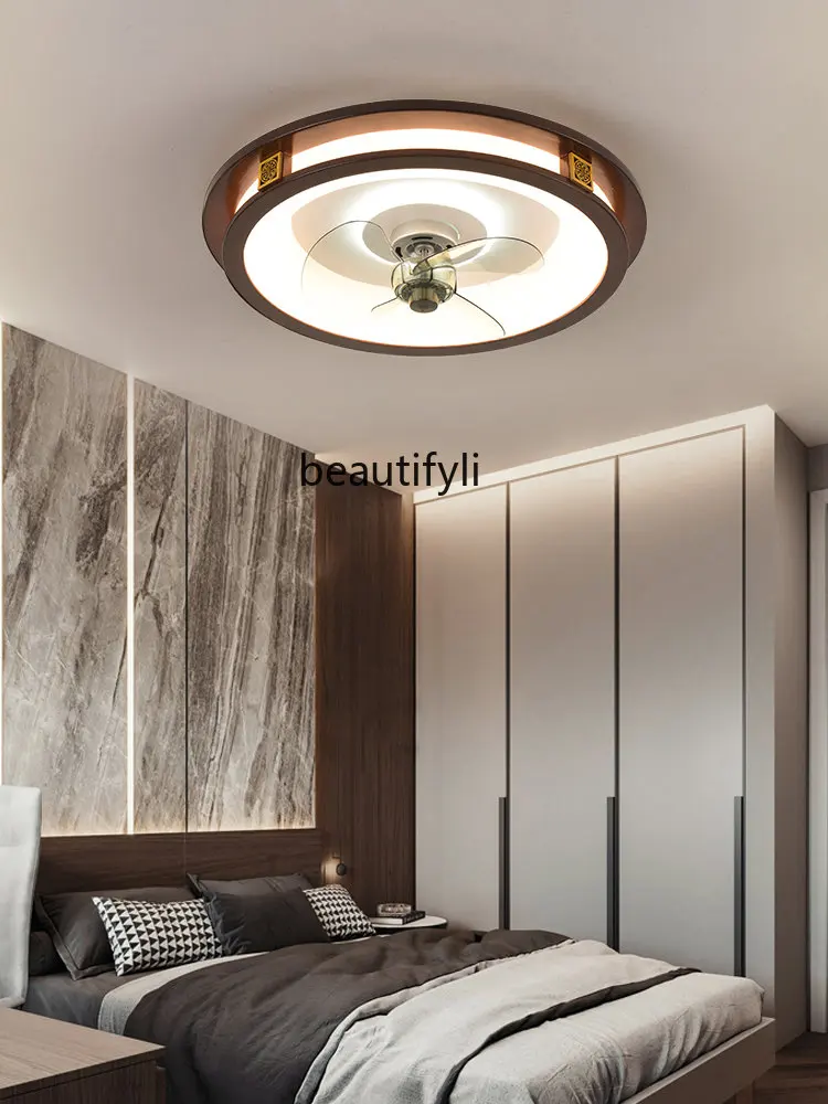 

zqFan Lamp Ceiling Fan Lights Solid Wood Bedroom Light Dining Room Ceiling Light Chinese Style Ceiling Fan All-in-One Light