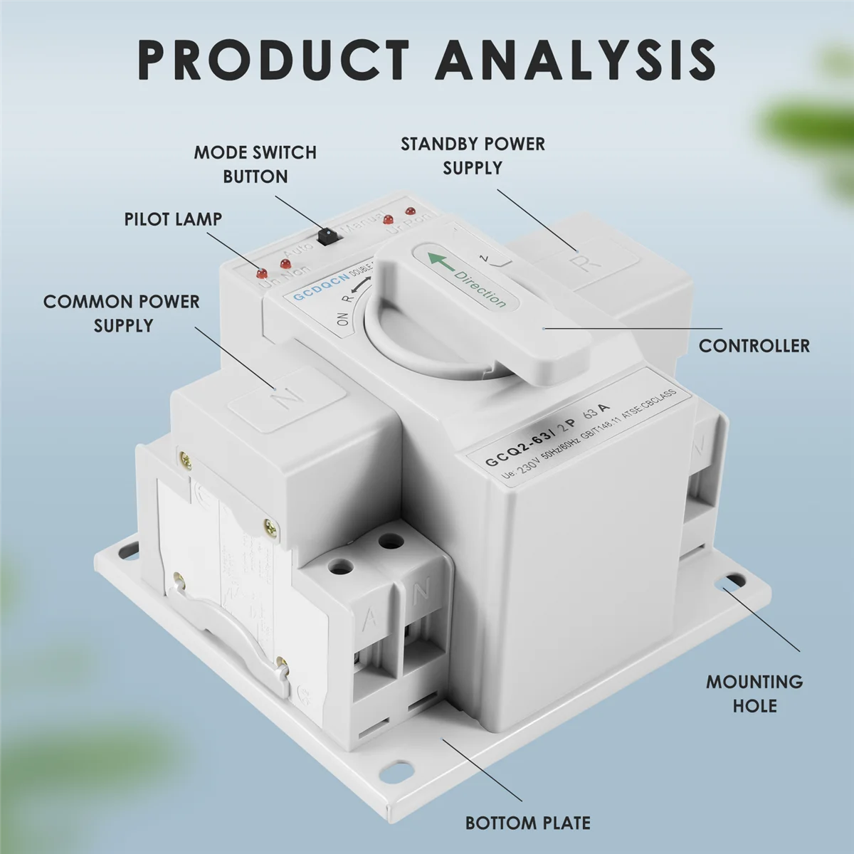 Двухфазный автоматический переключатель питания 2P63A переключения передач Cb Class