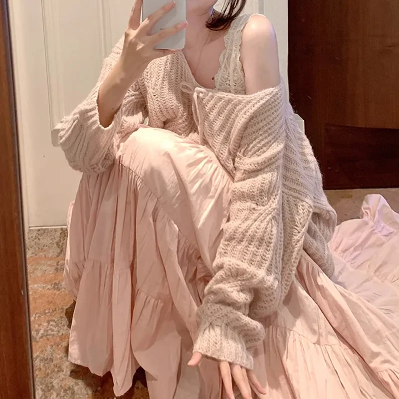 Осень/Зима 2024 элегантный повседневный однотонный костюм свитер с v-образным