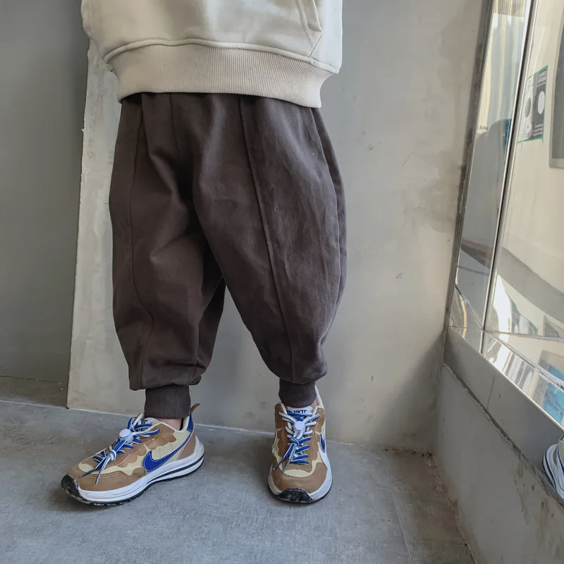 

Children's Pants Spring 2022 New Children's Wear Twill Brushed Pants Casual Pants Boys' Solid Color Pants