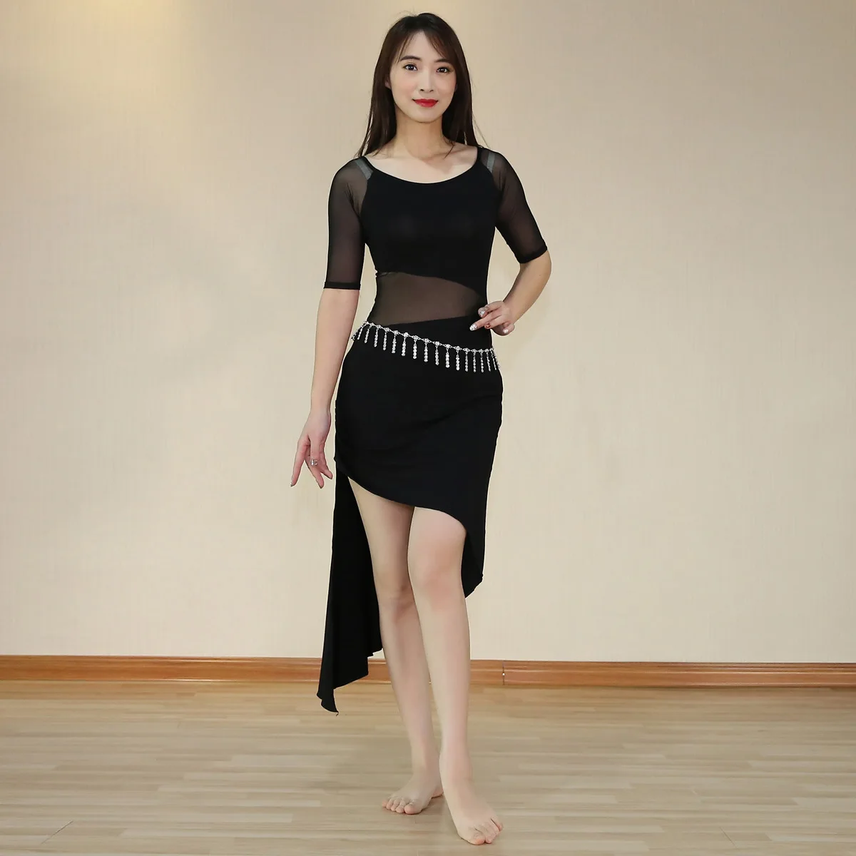 

1pcs/lot Modal dancing Dress woman Bellydance Sexy Mesh Dance patchwork dress