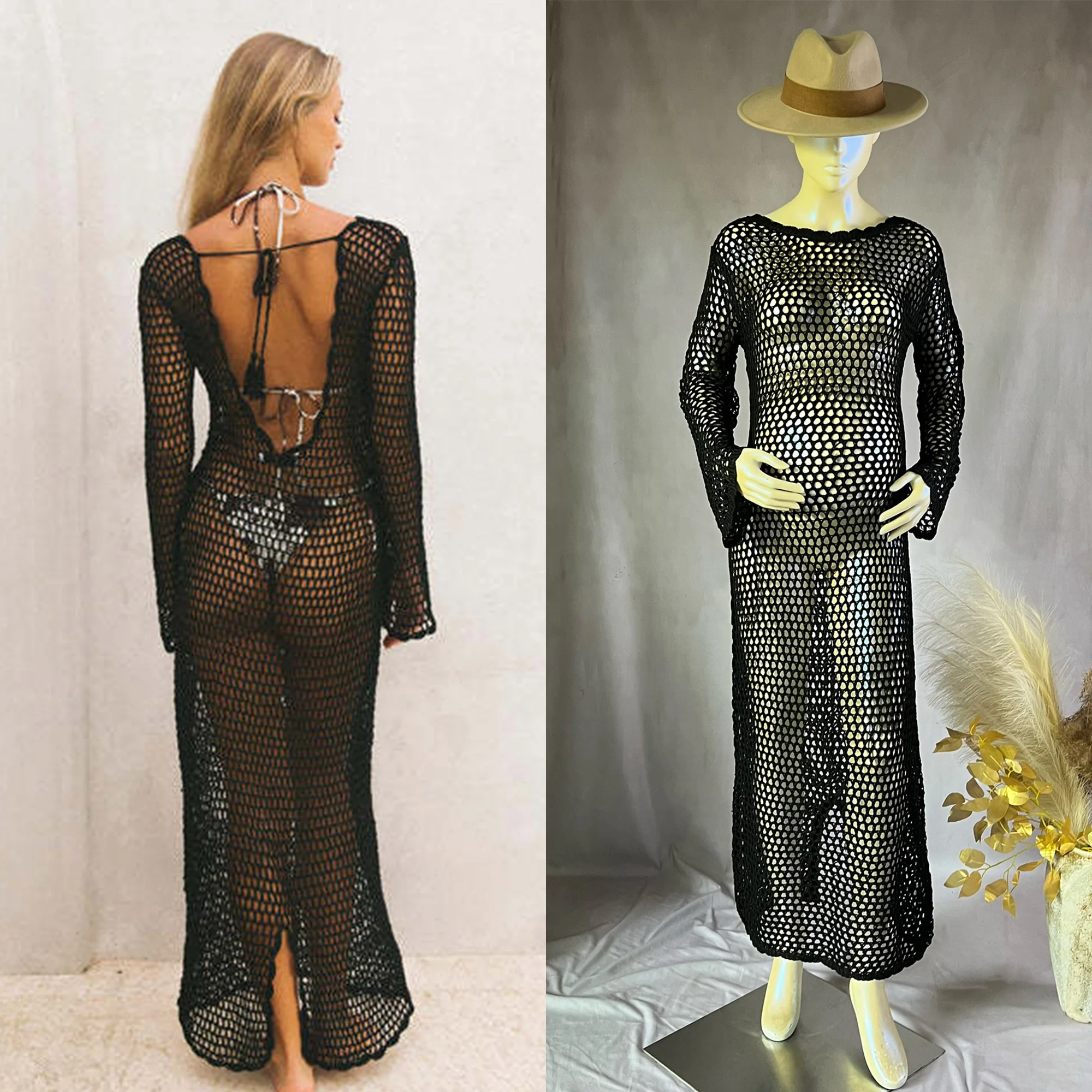 Женское винтажное вязаное пляжное платье Don &amp Judy сексуальная накидка с открытой