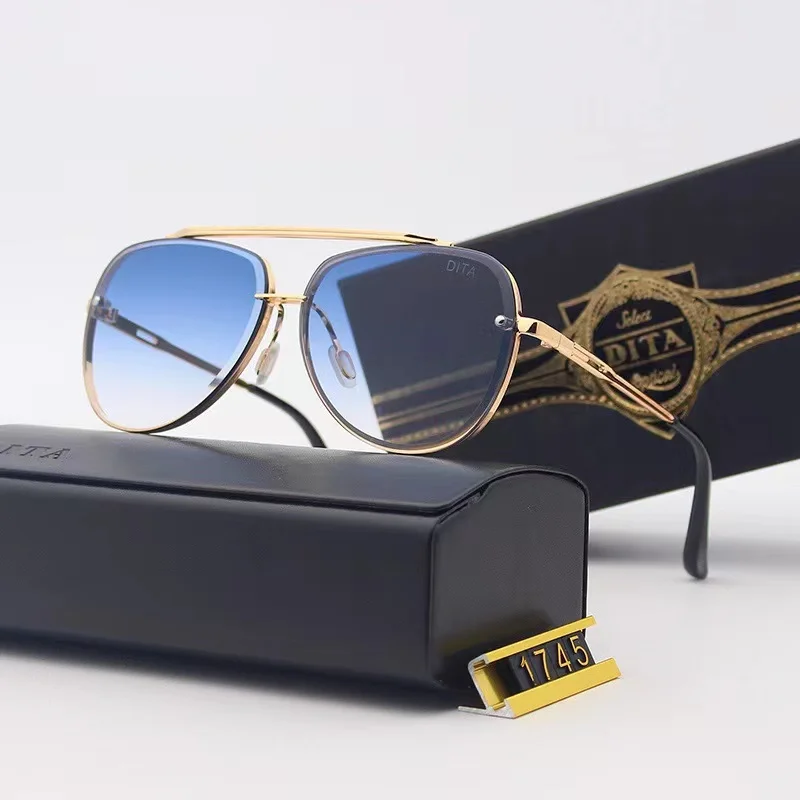 

Оригинальные синие линзы, размер: 64 мм, поляризованные стильные мужские очки, трендовые очки в золотой оправе из сплава, 17345 женские солнцезащитные очки унисекс DITA