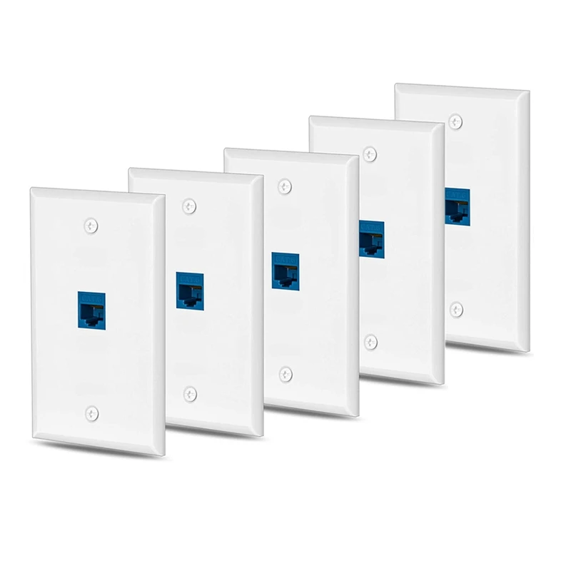 

5 Packs Cat6 Ethernet Wall Plate Outlet 1 Port RJ45 Network Female To Female Keystone Wall Coupler Jack Plate - Blue