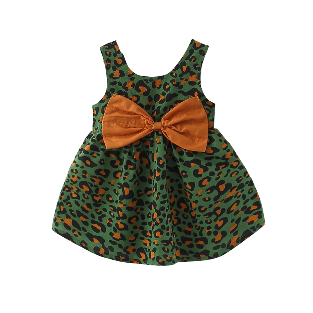

Summer Outfit Toddler Girl Dresses 100% Rayon Fashion Leopard Cute Bow Baby Kids Princess Dress Newborn Clothes