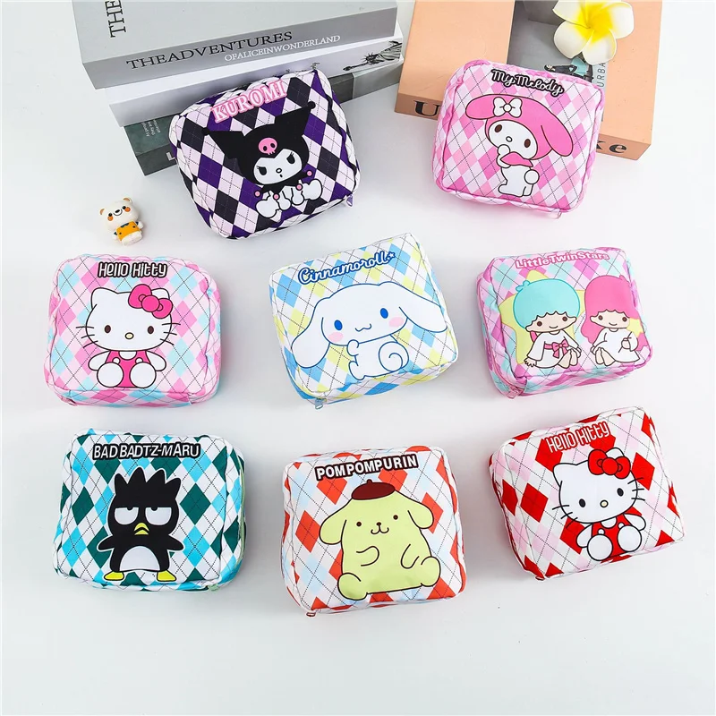 

Kawaii Kuromi My Melody Cinnamoroll аниме Sanrios, милая мультяшная Портативная сумка для хранения тампонов, кошелек для монет, косметичка, подарок на день рожд...