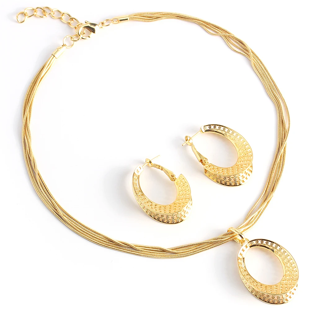 

45cm Women Necklaces Luxury Jewelry Set Brass Punk Style Women Necklace Jewelry Chain and Earrings Layered Pendant Necklace