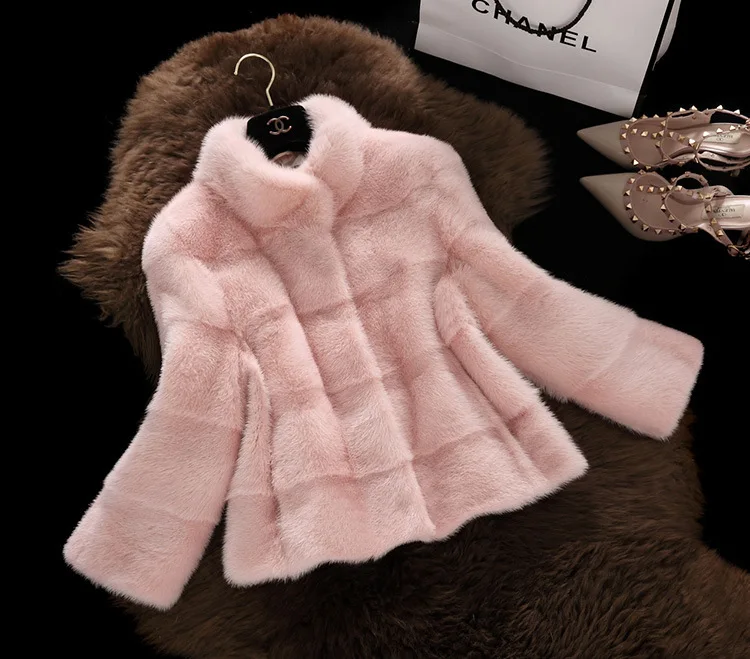 Lady's fur coat Winter new style imitation mink coat women's stand collar stripe warm thin tailor-made women Faux fur coat