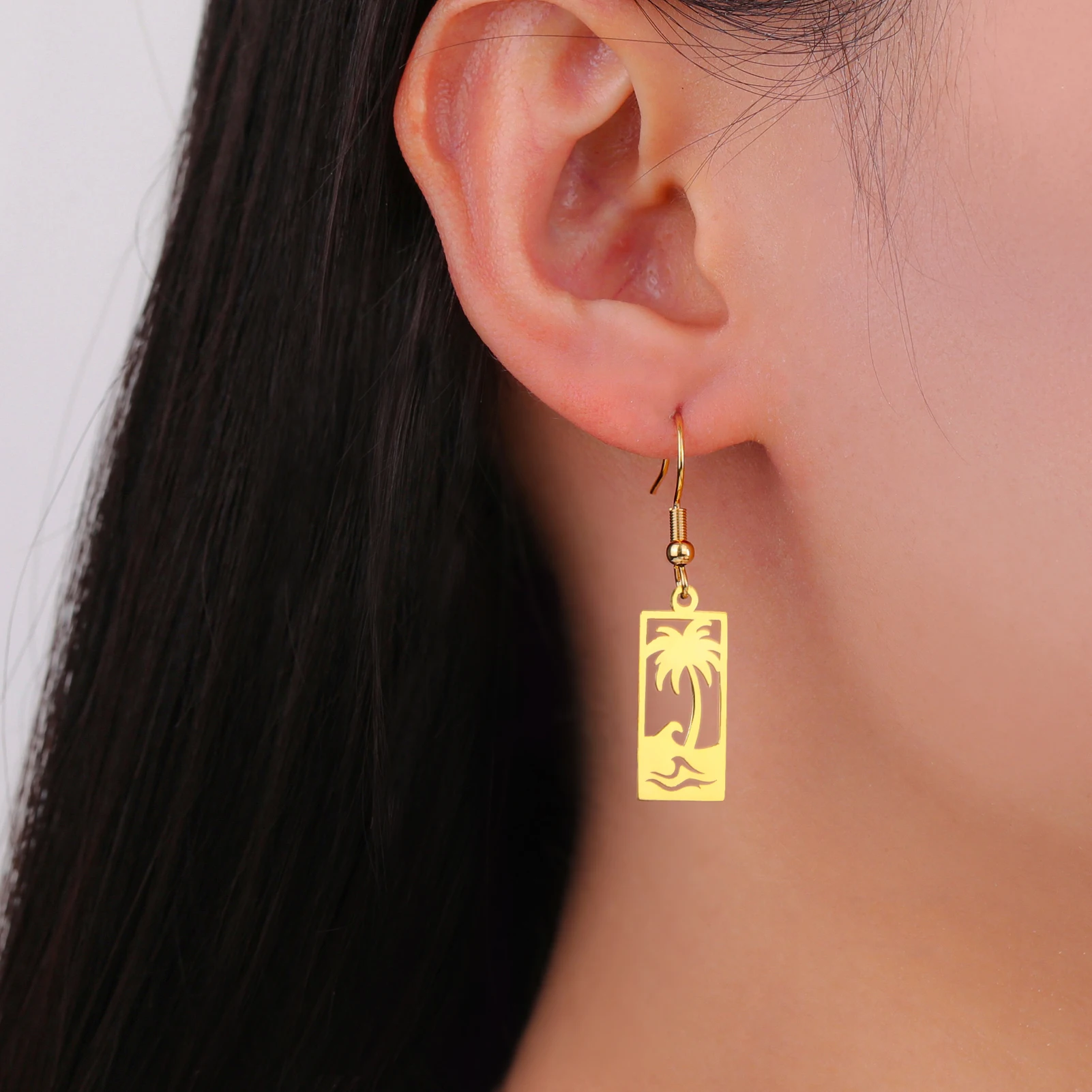 Кокосовая Пальма Серьги Нержавеющей Стали Женщины Девушки Прямоугольник Кулон