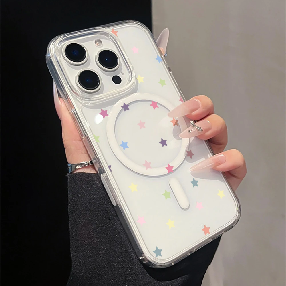 Фото Прозрачный магнитный чехол с серым звездным принтом для iPhone 17, 14, 15, 16, 11, 12, 13 Pro Max, Air 17, 16 E, 14, 15, 16 Plus, 15 Pro, акриловая накладка №4