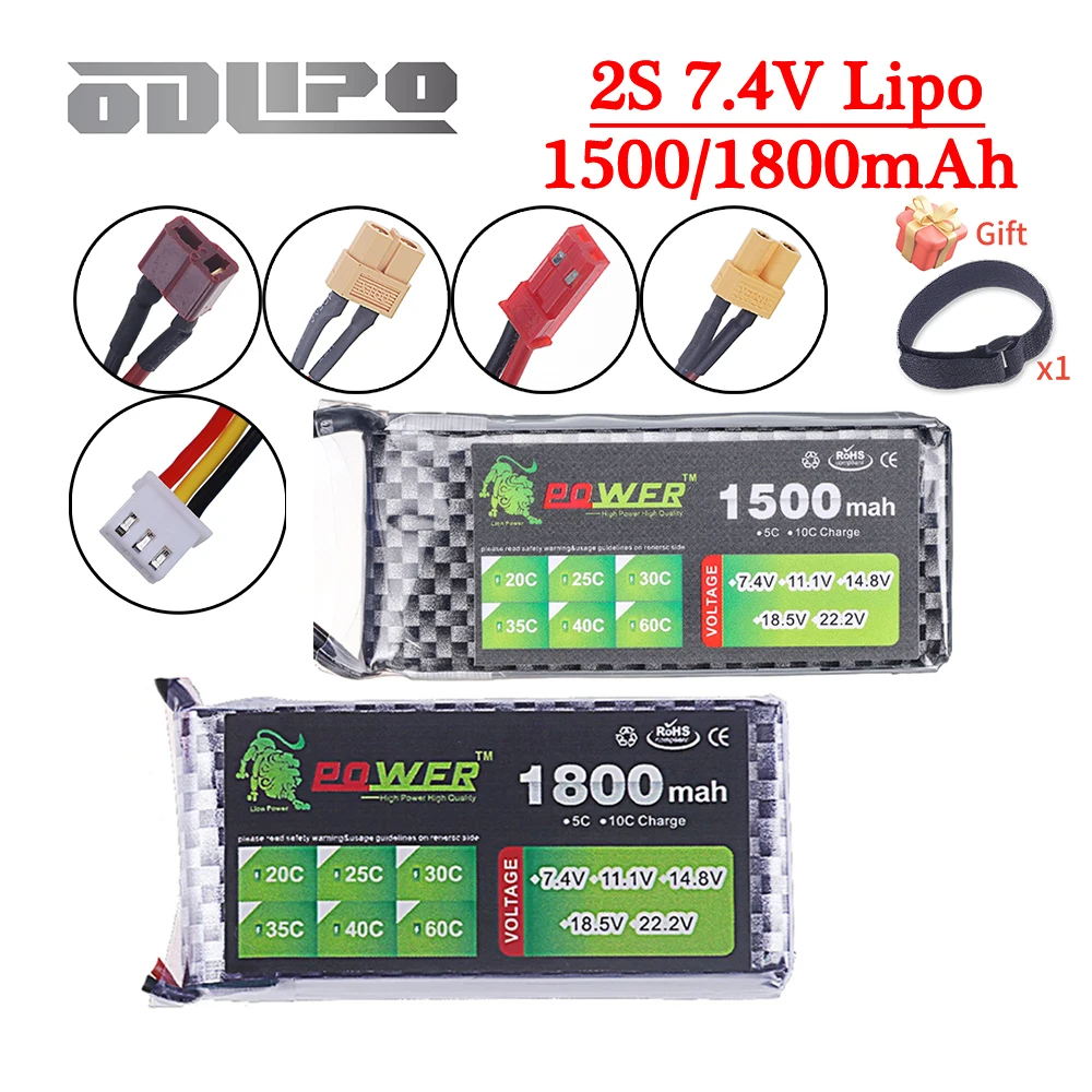 Литий-Полимерный Аккумулятор 7 4 в 2s 1500 мАч 1800 40C аккумулятор для радиоуправляемых