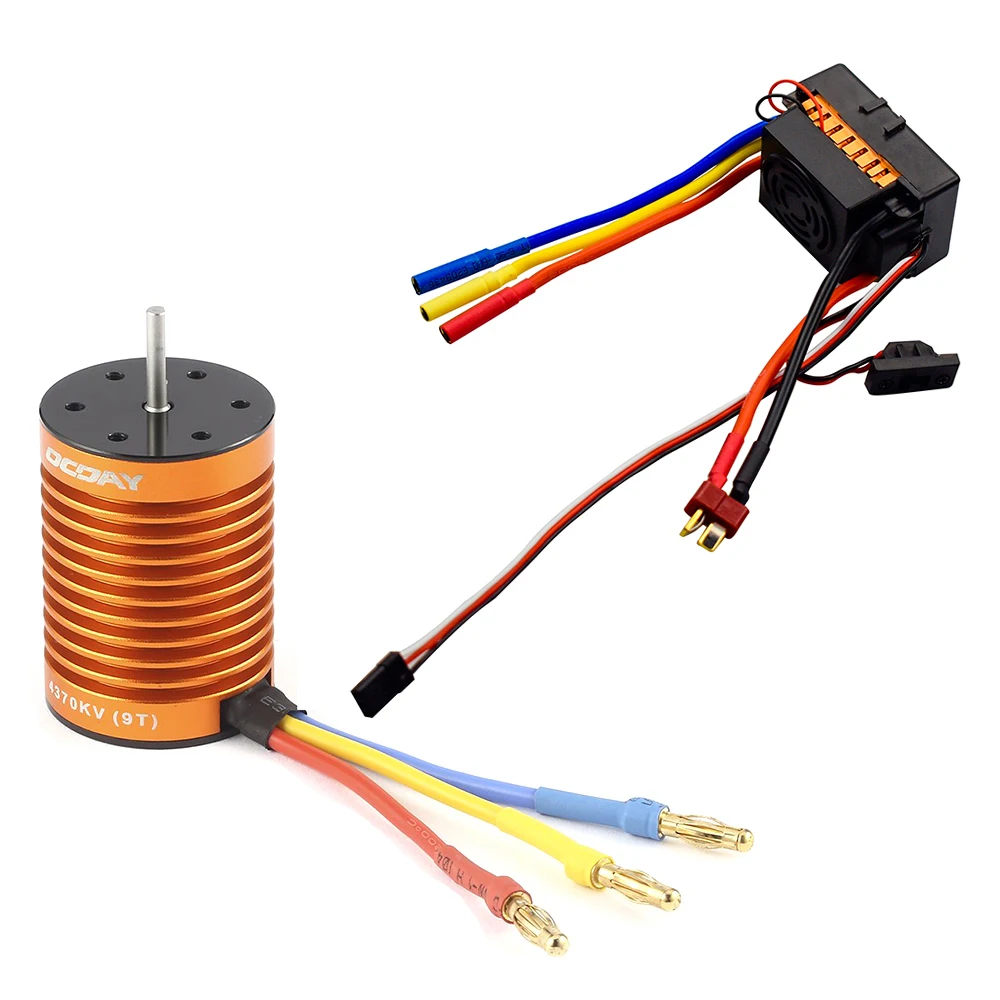 9T 4370KV 4 poles Sensorless Brushless Motor & 60A Electronic Speed Controller Combo Set for 1/10 RC Car and Truck