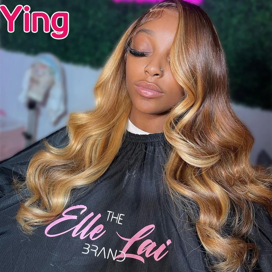 Ying Hair Highlight 4 27 Body Wave Human Hair Lace Front Wigs Peruvian Highlight Blonde Transparent 13X4 13x6 Lace Frontal Wigs