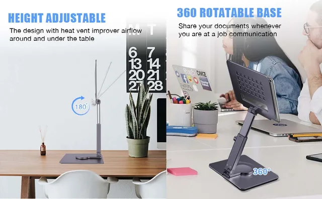 Aluminum Tablet Stand Desk Riser 360° Rotation Multi-Angle Height Adjustable Foldable Holder Dock For Xiaomi iPad Tablet Laptop 4