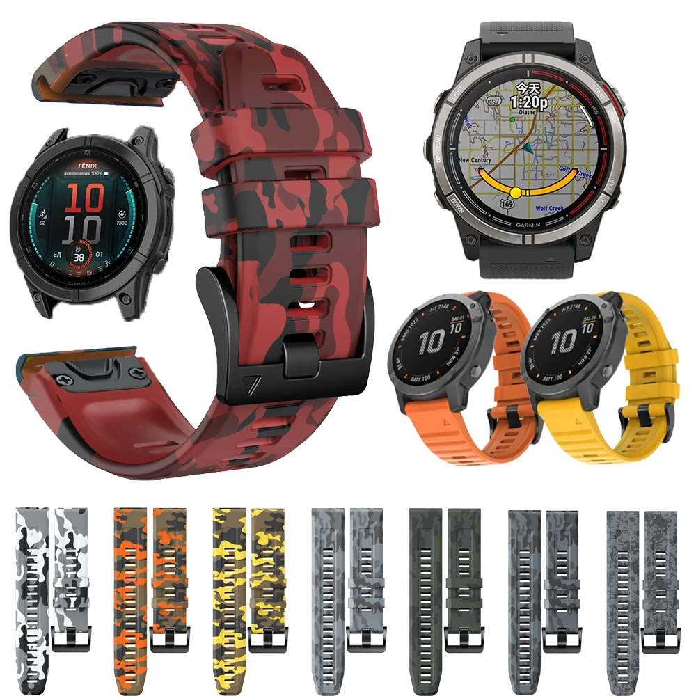 Фото Быстросъемный ремешок 26 22 мм для Garmin Fenix E 8 7X 7 6 6XPro 5X 5 Plus Sapphire Instinct E 45 50 мм, силиконовый браслет-браслет №1