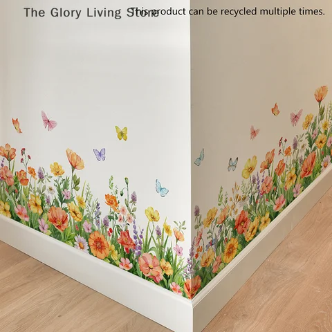 Настенные наклейки ПВХ, цветы, бабочки