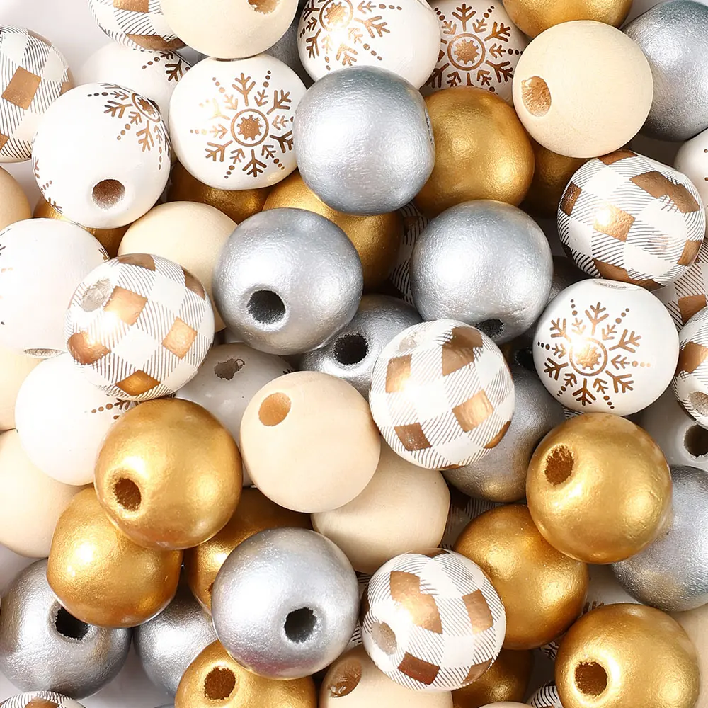 50 шт. деревянные бусины в виде снежинок 16 мм