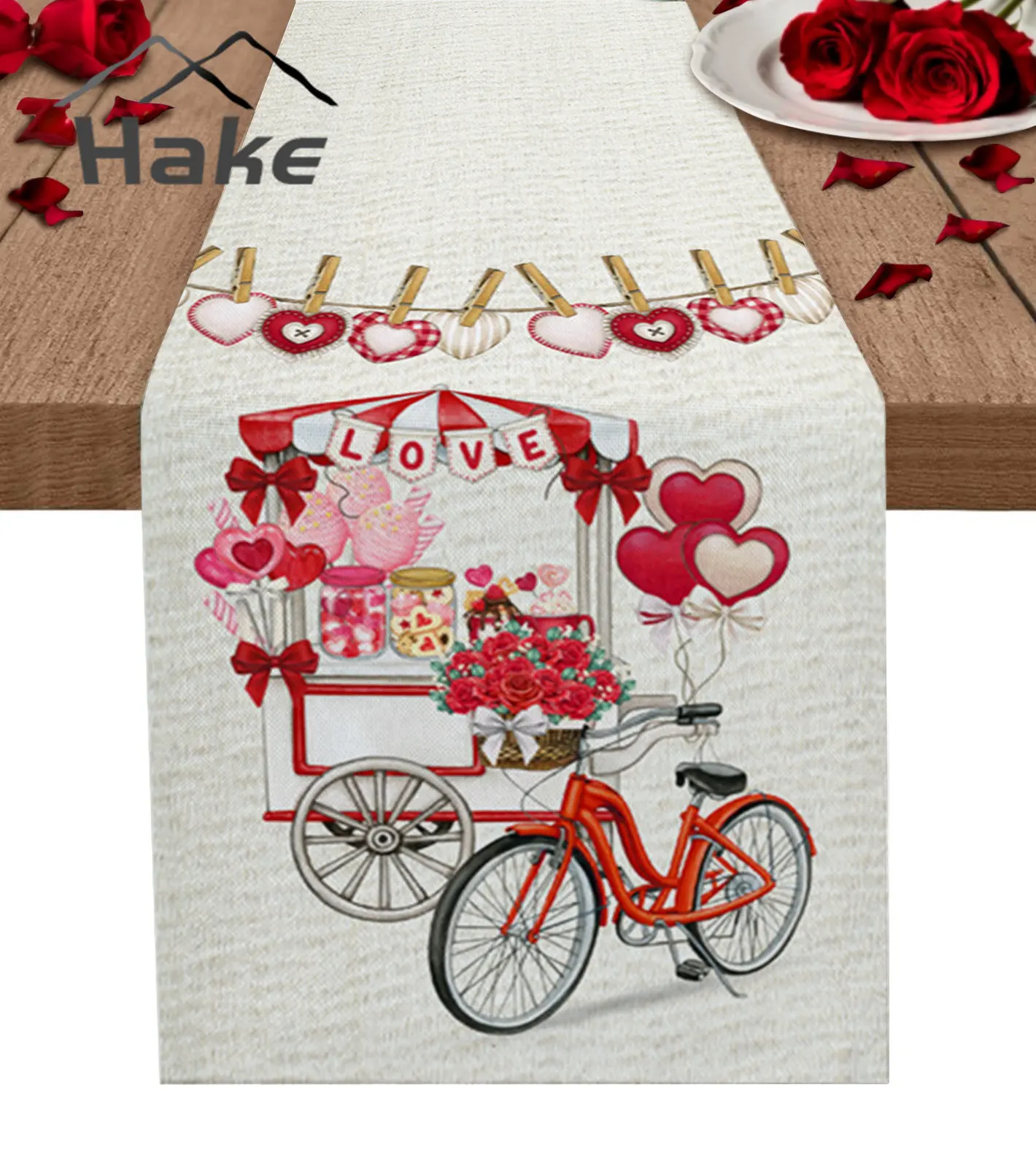 

Дорожка для праздничного стола на День святого Валентина, велосипед, любовь, конфеты, украшение для обеденного стола, настольная дорожка, Св...
