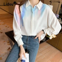 spring summer new womens loose chiffon blouse shirt long sleeves lapel gradient fashion wild female cardigan casual blouses top