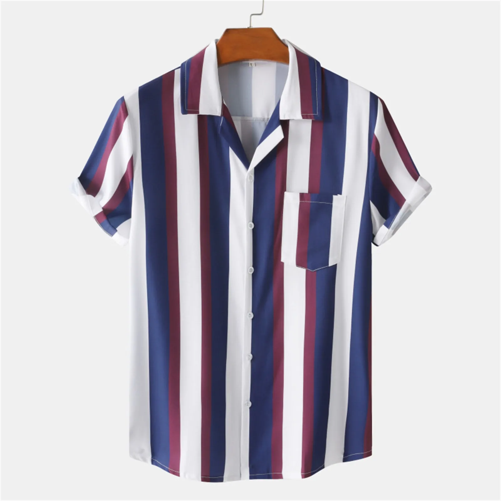 

Slim Fit Blouse Male Summer Beach Splice Striped Print Cuban Collar Shirt Short Sleeve Button Shirt Oversized T Shirts Men