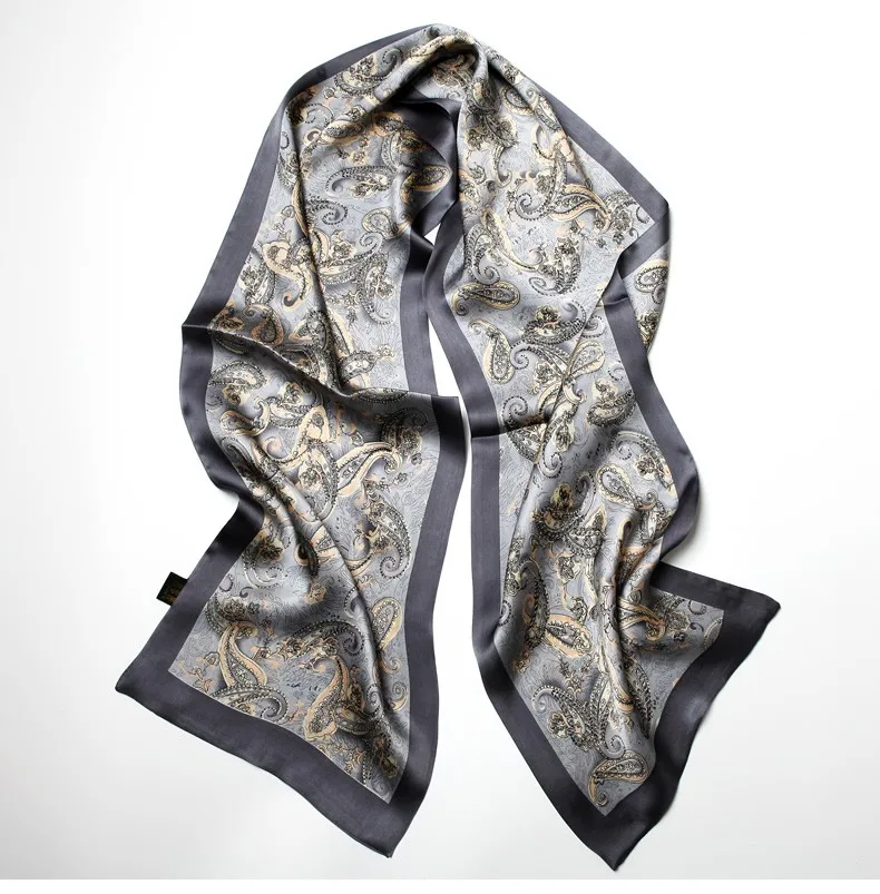 

Men's 100 Silk Scarf Paisley Neckerchief Long Cravat Double Layer Mufflers Wedding Party Business Casual Grey Green Brown