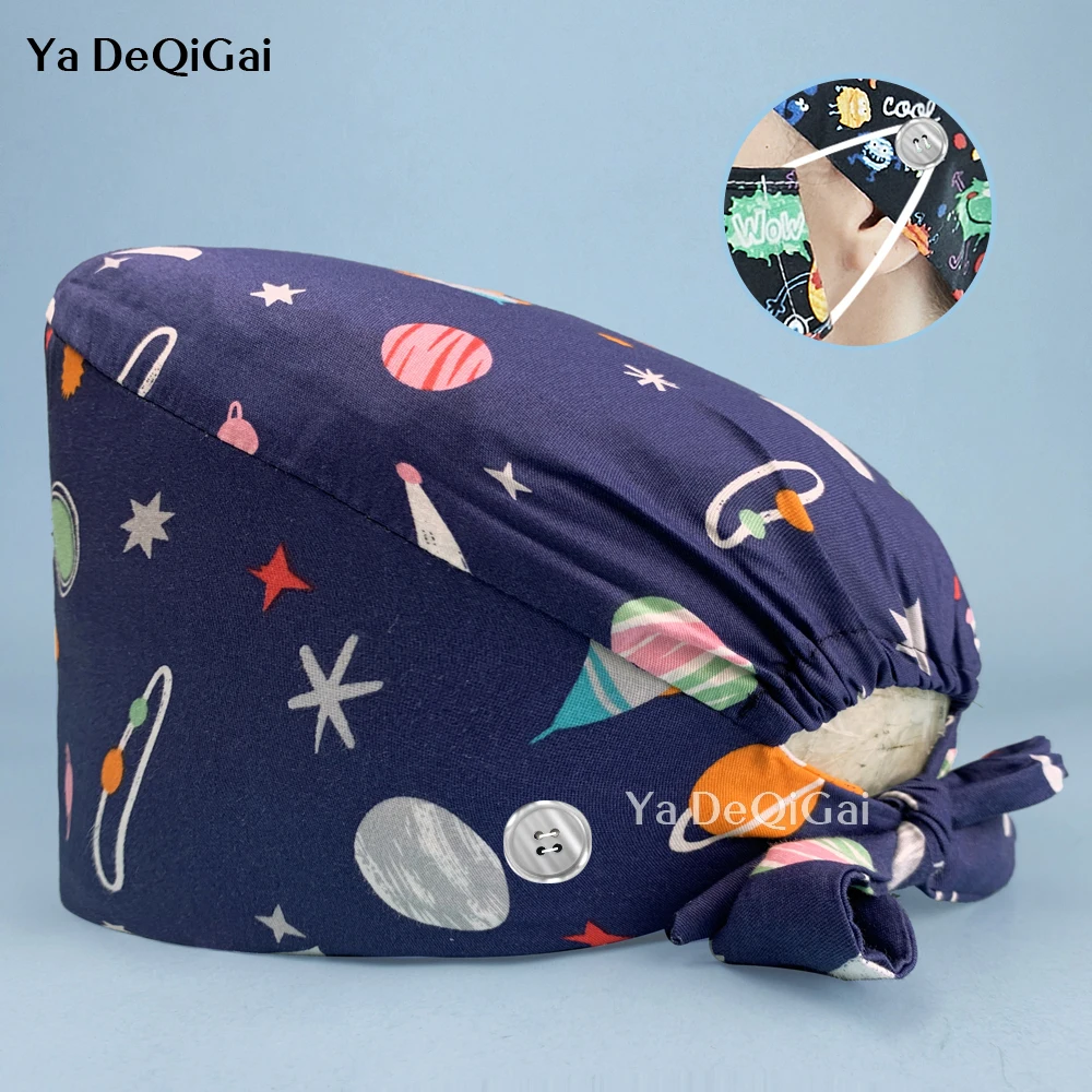 

Beauty Salon Pharmacy Hats with Button Multicolor Hospital Surgical Scrub Caps Lab Nursing Caps Dentist Nurse Medical Scrub Cap