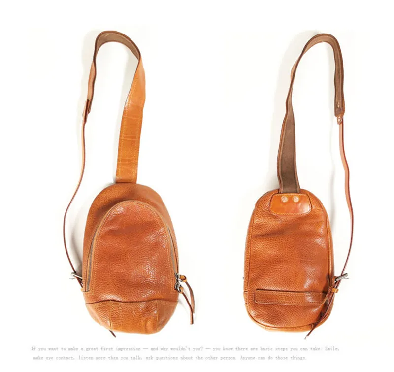 Vintage fashion teenager natural genuine leather chest bag casual designer daily outdoor sports soft cowhide men's crossbody bag