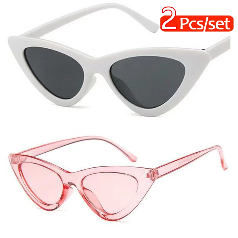 2 шт. женские винтажные узкие солнцезащитные очки кошачий глаз