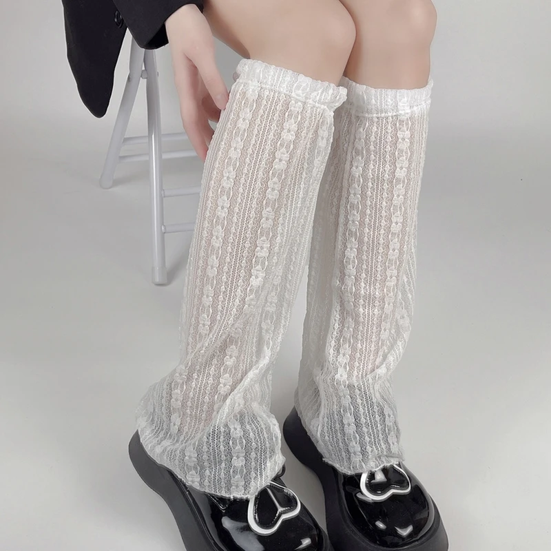 

Женские летние тонкие гетры в стиле Харадзюку, прозрачные сетчатые мешковатые расклешенные носки до колена в Вертикальную Полоску с цветоч...