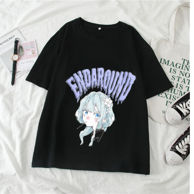 

Women T-shirts Harajuku Print Cartoon Cartoon Oversized Female T Shirts Short Sleeve Clothing Street Punk Shirts Tops