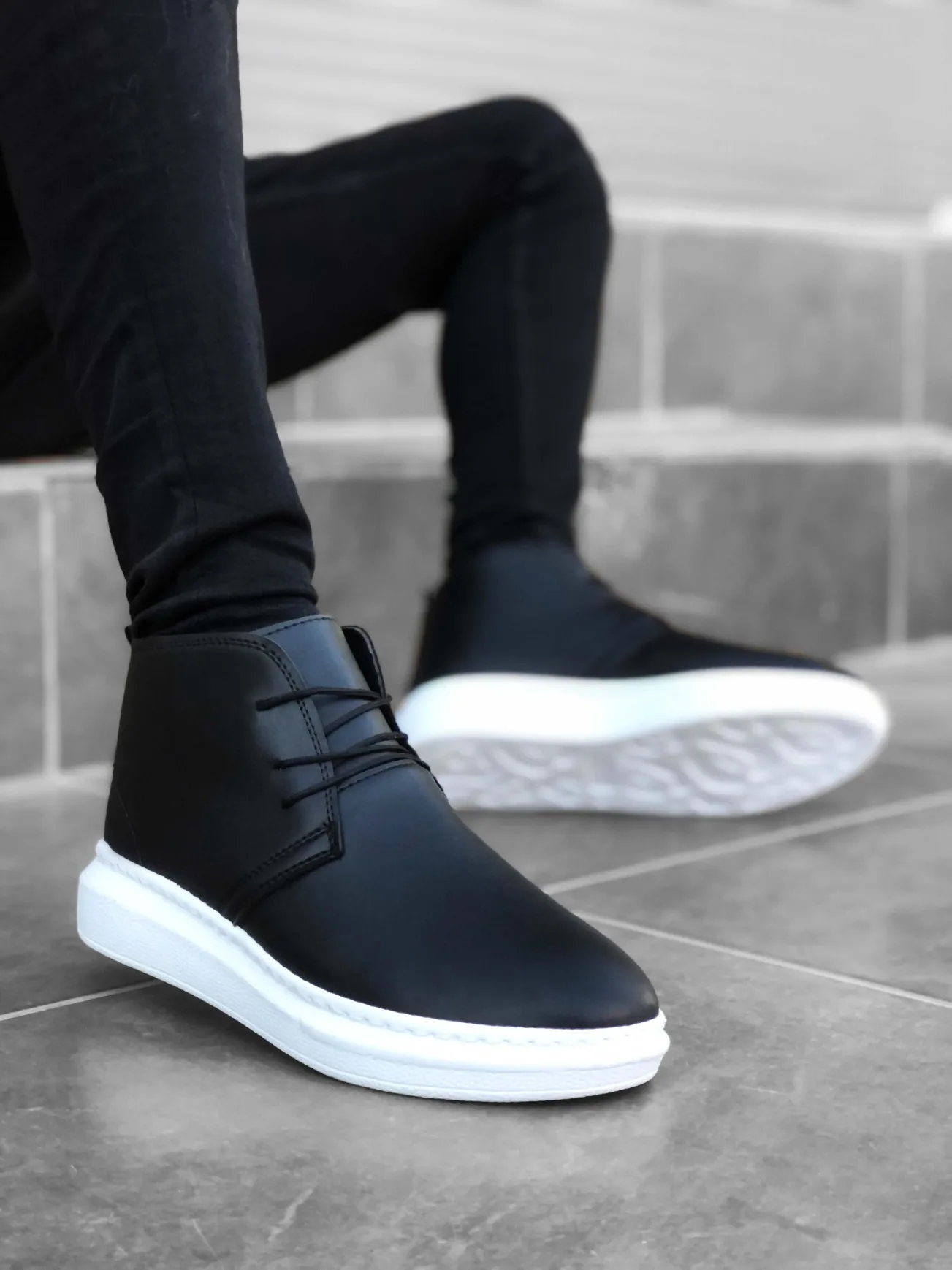 

Ботильоны BA0190 BOA на шнуровке, черные кожаные ботильоны с высокой подошвой