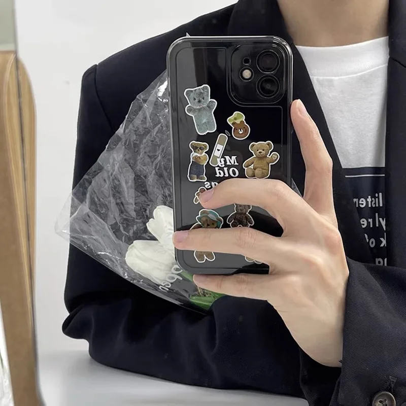 Retro puppy toast Chocolate Bear sticker art Phone Case For iPhone 14 13 11 12 Pro Max 14Plus Xr Xs Max 7 8 Plus case Cute Cover