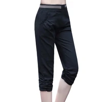 korean style women pants 2022 summer casual streetwear harem capris pants ladies loose elastic high waist cotton linen trousers