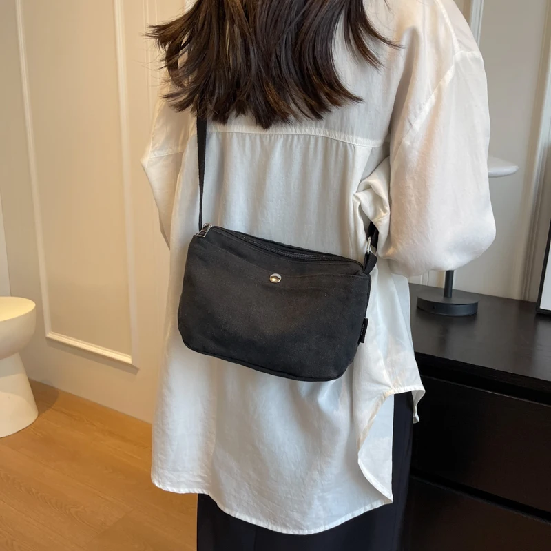

Small Canvas Women's Bag Black Shoulder Cross Bag Female Messenger Bag Y2K Eco Bag Korean Shopper Student Handbags Side Bag Book