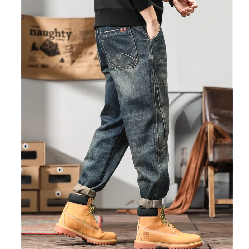 Streetwear Men 2022 New Pattern Vintage Recreational Blue Large Pants Straight Cylinder Comfortable Loose Jeans Autumn Female