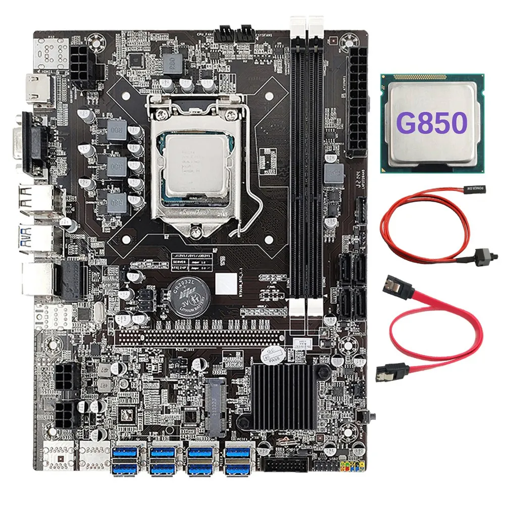 B75 8 Card BTC Mining Motherboard+G850 CPU+SATA Cable+Switch Cable 8XUSB3.0 to PClE 1X Slot LGA1155 DDR3 MSATA ETH Miner