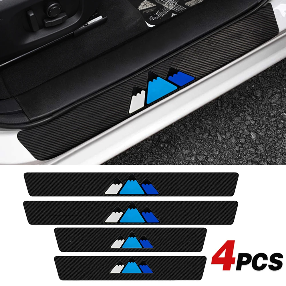 

4Pcs Carbon Fiber Car Door Threshold Sill Sticker Tri-color Logo Decal For Toyota Avensis Auris Hilux Corolla Camry RAV4 C-hr