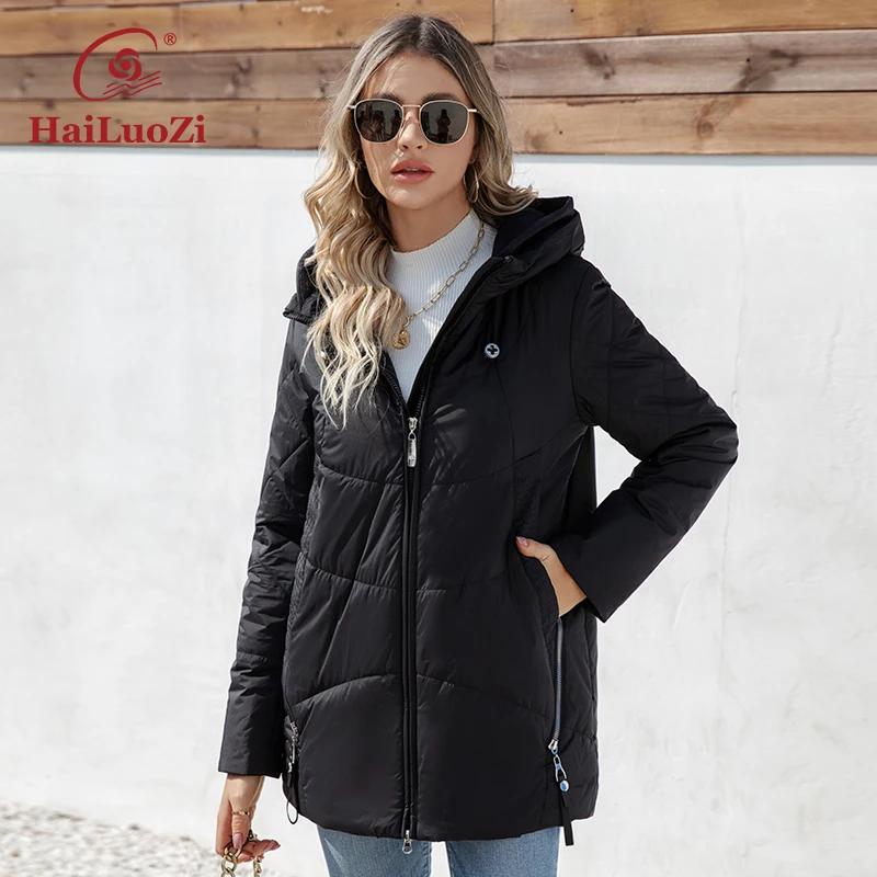 Женская зимняя куртка средней длины с капюшоном HaiLuoZi | AliExpress